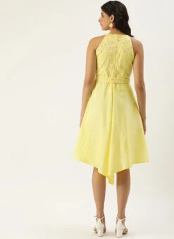Yellow Foil Printed Asymmetric Dress Festive Wear -Deals Chic Lehenga Store Yellow Foil Printed Asymmetric Dress DRBS02209721 b