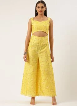 Yellow Foil Printed Jumpsuit Festive Wear -Deals Chic Lehenga Store Yellow Foil Printed Jumpsuit DRBS02208466 u
