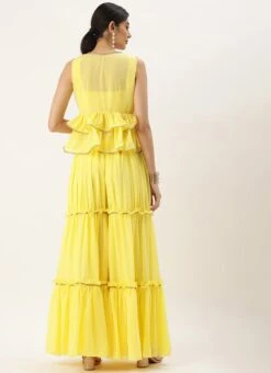 Bottom From Yellow Georgette Embroidered Crop Top N Sharara Set After Six Wear -Deals Chic Lehenga Store Yellow Georgette Embroidered Crop Top N Sharara Set IWBS02212558 b 1