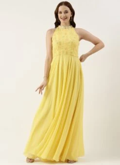 Yellow Georgette Embroidered Gown Party Wear -Deals Chic Lehenga Store Yellow Georgette Embroidered Gown IWBS02301764 u