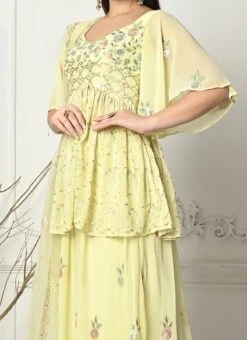 Top From Yellow Georgette Embroidered Palazzo Suit After Six Wear