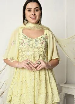 Dupatta From Yellow Georgette Embroidered Palazzo Suit After Six Wear -Deals Chic Lehenga Store Yellow Georgette Embroidered Palazzo Suit SLBS02303903 rrc1 1
