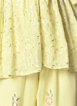 Top From Yellow Georgette Embroidered Palazzo Suit After Six Wear -Deals Chic Lehenga Store Yellow Georgette Embroidered Palazzo Suit SLBS02303903 rrc4 2