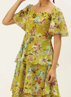 Yellow Georgette Layered Style Dress After Six Wear