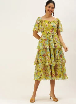 Yellow Georgette Layered Style Dress After Six Wear -Deals Chic Lehenga Store Yellow Georgette Layered Style Dress DRBS02208417 u