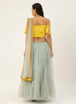 Yellow N Blue Gathered Embroidered Lehenga Festive Wear -Deals Chic Lehenga Store Yellow N Blue Gathered Embroidered Lehenga GHBS02001222 b
