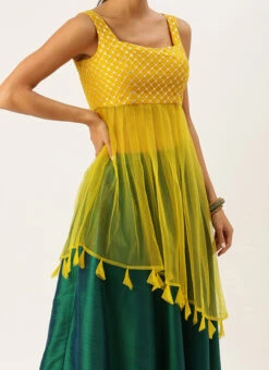 Yellow N Green Embroidered Long Choli Lehenga Festive Wear Party Wear