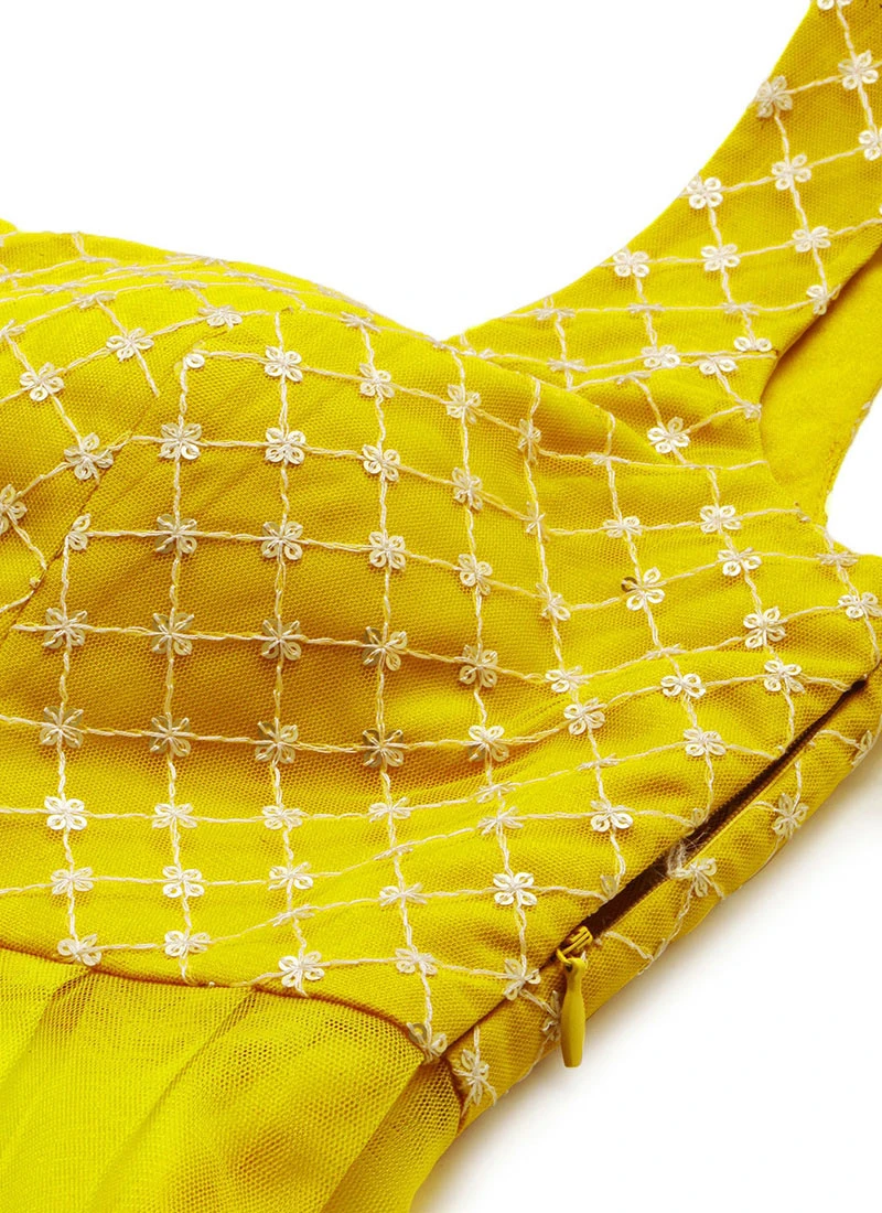 Yellow N Green Embroidered Long Choli Lehenga Festive Wear Party Wear 5 Yellow N Green Embroidered Long Choli Lehenga Festive Wear Party Wear - Image 5