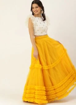 Yellow N White Embroidered Skirt Set Festive Wear -Deals Chic Lehenga Store Yellow N White Embroidered Skirt Set IWBS02101747 u