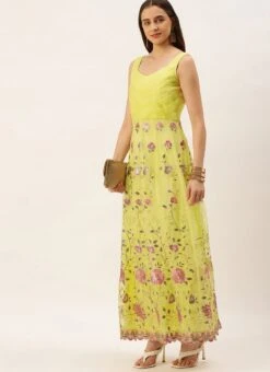 Yellow Organza Embroidered Gown Festive Wear -Deals Chic Lehenga Store Yellow Organza Embroidered Gown IWBS02211033 u