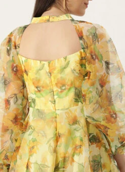 Yellow Organza Mini Dress Party Wear -Deals Chic Lehenga Store Yellow Organza Mini Dress DRBS02209616 rrc2