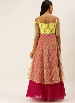 Yellow Organza N Hot Pink Layered Style Gown Festive Wear -Deals Chic Lehenga Store Yellow Organza N Hot Pink Layered Style Gown IWBS02206202 b