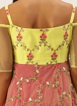 Yellow Organza N Hot Pink Layered Style Gown Festive Wear -Deals Chic Lehenga Store Yellow Organza N Hot Pink Layered Style Gown IWBS02206202 rrc2