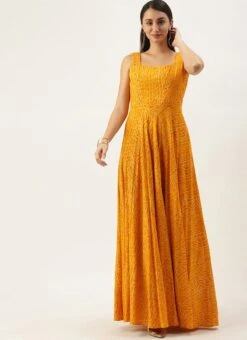 Yellow Printed Strap Neck Dress After Six Wear -Deals Chic Lehenga Store Yellow Printed Strap Neck Dress DRBS02109710 u