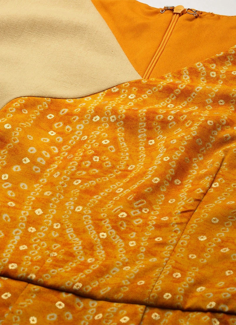 Yellow Printed Viscose Angrakha Style Jumpsuit Festive Wear 5 Yellow Printed Viscose Angrakha Style Jumpsuit Festive Wear - Image 5