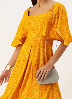 Yellow Printed Viscose Dress After Six Wear