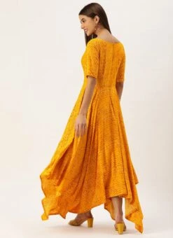 Yellow Printed Viscose Handkerchief Style Dress Festive Wear -Deals Chic Lehenga Store Yellow Printed Viscose Handkerchief Style Dress DRBS02110941 b