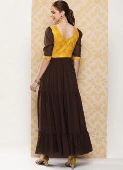Yellow Rayon N Brown Georgette Gathers Dress After Six Wear 11 Yellow Rayon N Brown Georgette Gathers Dress After Six Wear -Deals Chic Lehenga Store Yellow Rayon N Brown Georgette Gathers Dress DRBS02302147 b