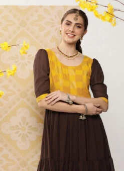 Yellow Rayon N Brown Georgette Gathers Dress After Six Wear 12 Yellow Rayon N Brown Georgette Gathers Dress After Six Wear -Deals Chic Lehenga Store Yellow Rayon N Brown Georgette Gathers Dress DRBS02302147 rrc1