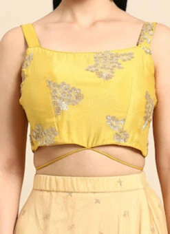 Yellow Sequins Embroidered Chinon Blouse Festive Wear -Deals Chic Lehenga Store Yellow Sequins Embroidered Chinon Blouse BLBS02301971 rrc4