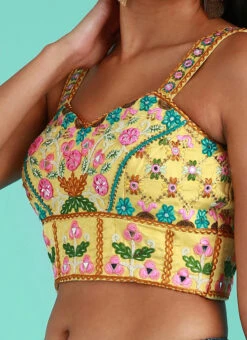 Yellow Silk Embroidered Work Blouse Party Wear