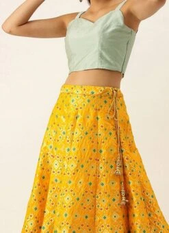 Yellow Taffeta N Green Art Silk Lehenga Festive Wear