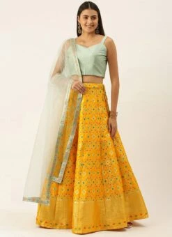Yellow Taffeta N Green Art Silk Lehenga Festive Wear -Deals Chic Lehenga Store Yellow Taffeta N Green Art Silk Lehenga GHBS02109736 u