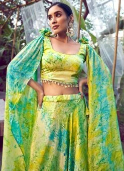 A Line Lehenga Green Satin Silk Digital Printed Work Party Wear -Deals Chic Lehenga Store a line lehenga green satin silk digital printed work ghsom272313 b