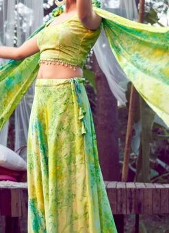 A Line Lehenga Green Satin Silk Digital Printed Work Party Wear