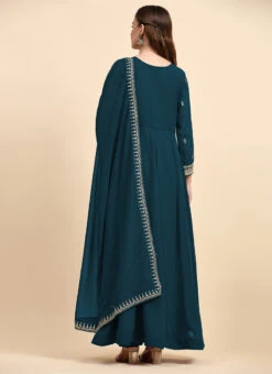 Rama Blue Faux Georgette Embroidered Anarkali Suit Party Wear -Deals Chic Lehenga Store aqua blue faux georgette embroidered anarkali suit slsrf27074 b