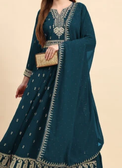 Rama Blue Faux Georgette Embroidered Anarkali Suit Party Wear