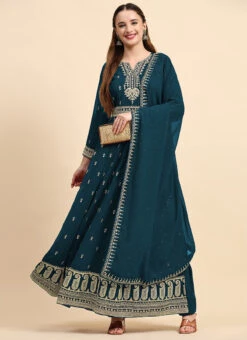 Rama Blue Faux Georgette Embroidered Anarkali Suit Party Wear -Deals Chic Lehenga Store aqua blue faux georgette embroidered anarkali suit slsrf27074 u