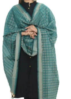 Aqua Blue Handloom Cotton Weaving Work Dupatta Work Wear