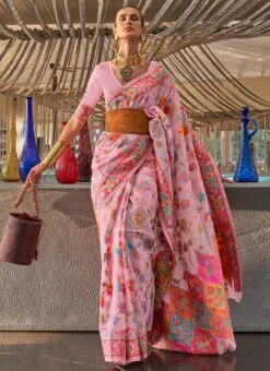 Baby Pink Handloom Weaving Zari Work Saree Festive Wear -Deals Chic Lehenga Store baby pink handloom weaving zari work saree samb1080311005 u