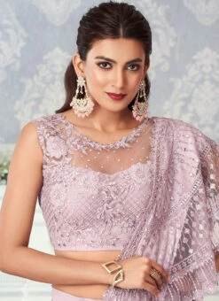 Baby Pink Lycra Embroidered Saree Party Wear -Deals Chic Lehenga Store baby pink lycra embroidered saree samkns12712507 b