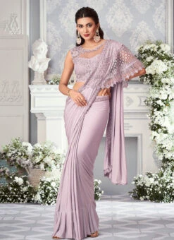 Baby Pink Lycra Embroidered Saree Party Wear -Deals Chic Lehenga Store baby pink lycra embroidered saree samkns12712507 u