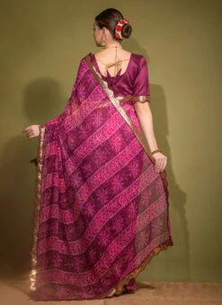 Bandhani With Foil Print And Sequins Border Wine Color Georgette Saree After Six Wear -Deals Chic Lehenga Store bandhani with foil print and sequins border wine color georgette saree sasacw2134 b