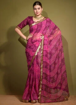 Bandhani With Foil Print And Sequins Border Wine Color Georgette Saree After Six Wear -Deals Chic Lehenga Store bandhani with foil print and sequins border wine color georgette saree sasacw2134 u