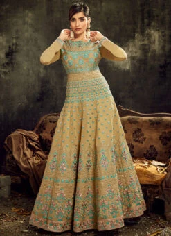 Beige Art Silk Anarkali Suit Party Wear -Deals Chic Lehenga Store beige art silk anarkali suit slsak7722 u