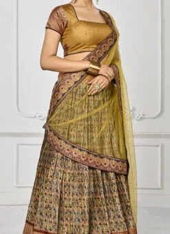 Beige Art Silk Digital Print A Line Lehenga Festive Wear