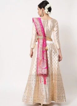 Beige Art Silk Jacquard Benarasi A Line Lehenga Festive Wear -Deals Chic Lehenga Store beige art silk jacquard benarasi a line lehenga ghsrk166027 b