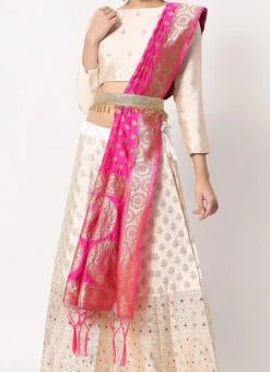 Beige Art Silk Jacquard Benarasi A Line Lehenga Festive Wear