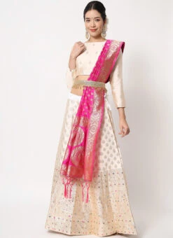Beige Art Silk Jacquard Benarasi A Line Lehenga Festive Wear -Deals Chic Lehenga Store beige art silk jacquard benarasi a line lehenga ghsrk166027 u