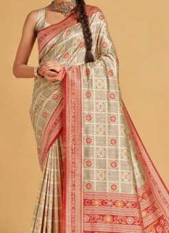 Beige Color Kashmiri And Woven Work Tussar Silk Saree Festive Wear