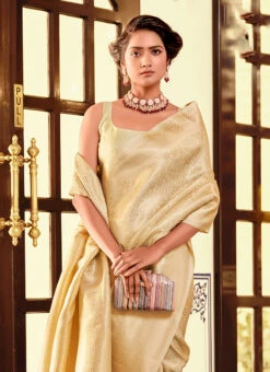 Beige Color Zari Work Kanchivaram Silk Saree Festive Wear 7 Beige Color Zari Work Kanchivaram Silk Saree Festive Wear -Deals Chic Lehenga Store beige color zari work kanchivaram silk saree samam1935 b