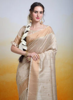Beige Cotton Silk Zari Weaving Saree Festive Wear -Deals Chic Lehenga Store beige cotton silk zari weaving saree sasvw198 b