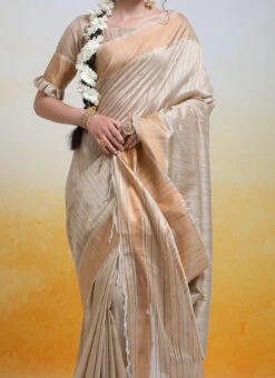 Beige Cotton Silk Zari Weaving Saree Festive Wear