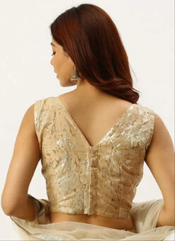 Beige Cotton Sleeveless Blouse Festive Wear 7 Beige Cotton Sleeveless Blouse Festive Wear -Deals Chic Lehenga Store beige cotton sleeveless blouse BLBS02305264 b