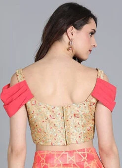 Beige Embroidered Blouse With Cowl Style Sleeve Wedding Wear -Deals Chic Lehenga Store beige embroidered blouse with cowl style sleeve BLBS02305259 b