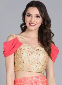 Beige Embroidered Blouse With Cowl Style Sleeve Wedding Wear -Deals Chic Lehenga Store beige embroidered blouse with cowl style sleeve BLBS02305259 u